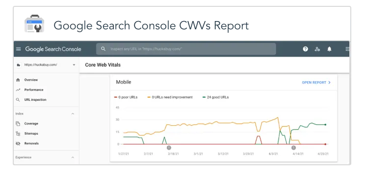 Google Search Console Core Web Vitals Report